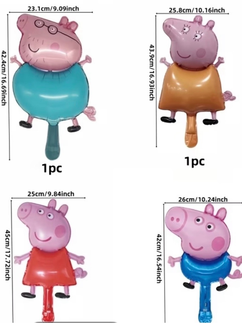 Peppa Pig Character Foil Balloon 4 pc